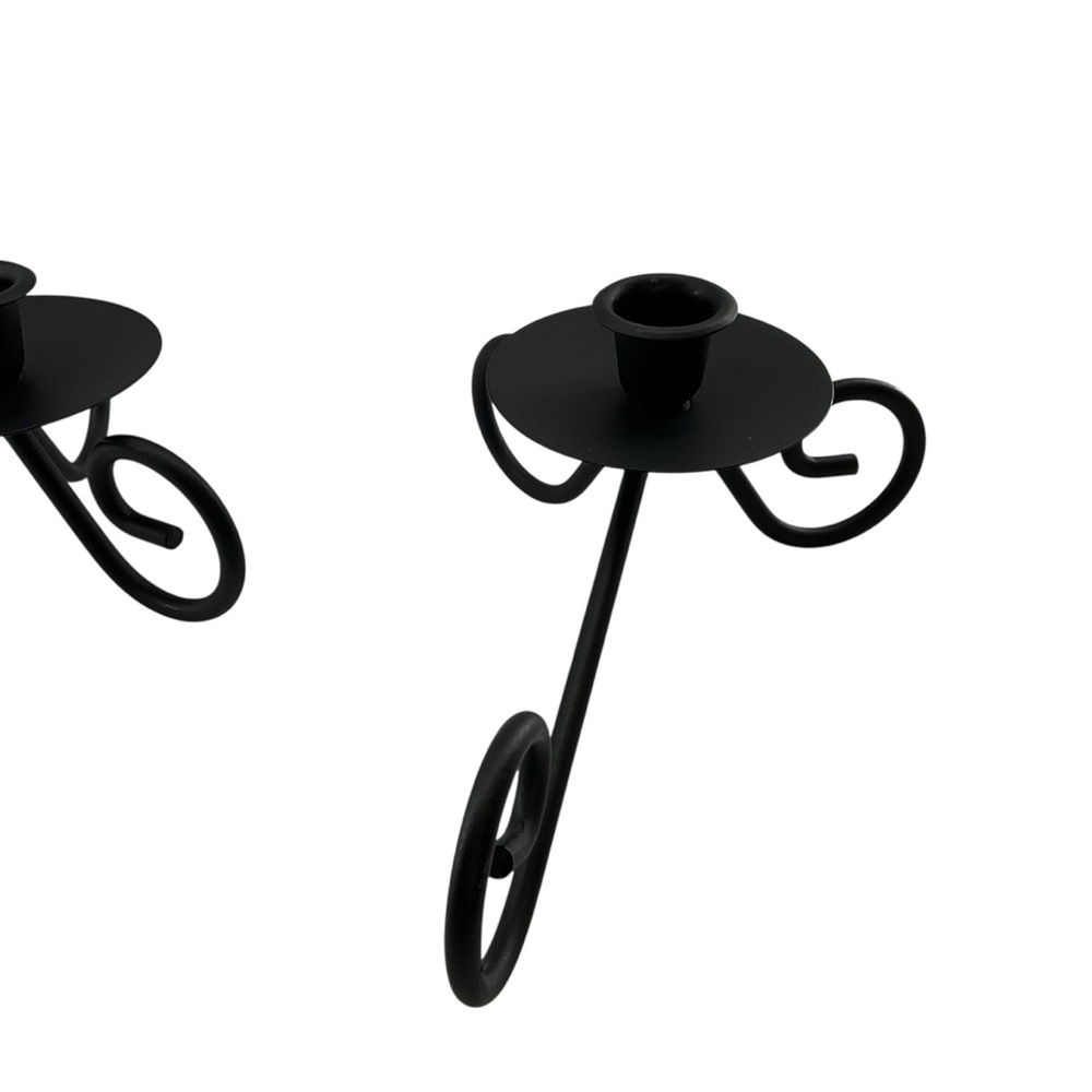 vtg Wrought Iron Candle Holders Flat Black - Picture 2 of 8